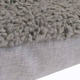 Close-up of a grey fabric cover with a soft, fluffy surface and a textured underside.