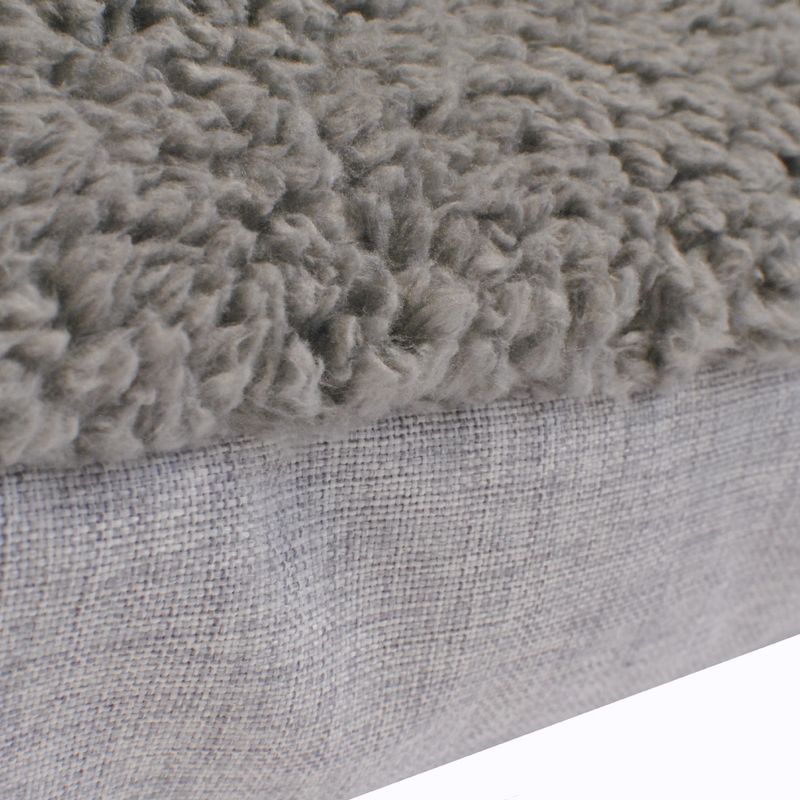 Close-up of a grey fabric cover with a soft, fluffy surface and a textured underside.