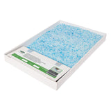 Replacement tray with blue silica crystals for cat litter boxes. Packaging shows usage instructions and product details.