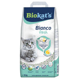 Biokat's Bianco fresh clumping litter, 10 kg, with AromaProtect formula, controls urine odour, spring scent, dust-free, high absorption, lasts up to 50 days.