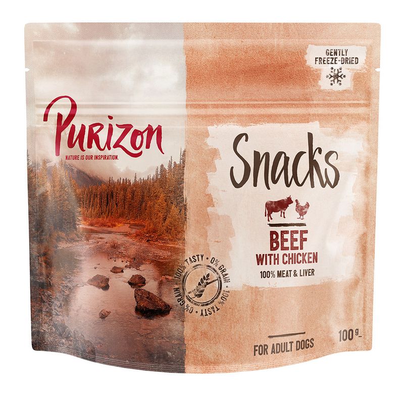 Purizon Snacks Beef with Chicken, 100% meat and liver, gently freeze-dried, for adult dogs, 100 g.