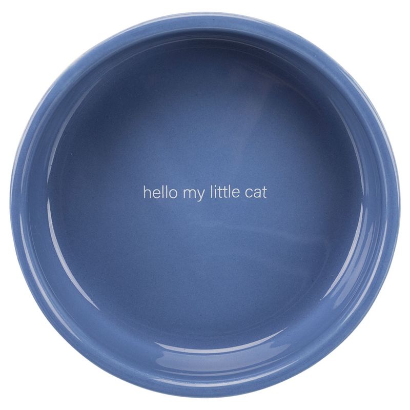 Blue food bowl with the inscription 'hello my little cat'.