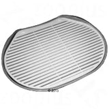 Plastic tray with raised slats, designed to allow liquid to drain below the surface. Suitable for use as a base or insert in pet-related products.