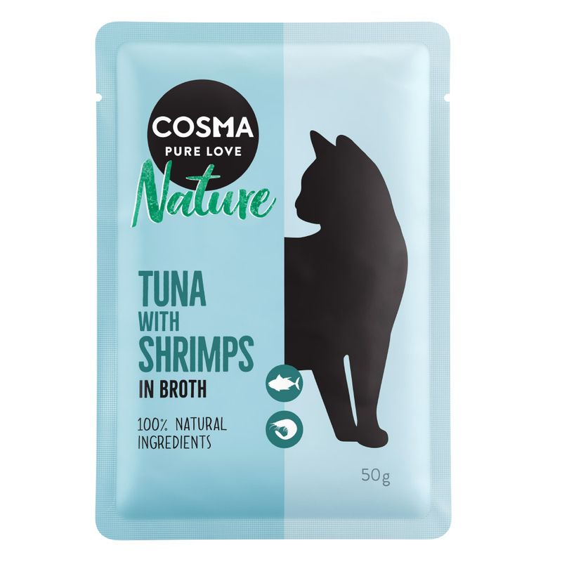 Cosma Nature Pure Love, tuna with shrimp in broth, 100% natural ingredients, 50g.