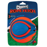 Chuckit! Rope Fetch toy, blue-orange. Three play options: Kick it, Throw it, Tug it. Rope unwinds and stores securely.