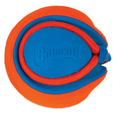 Chuckit! ball in blue and orange, made of durable material for throwing and retrieving games.