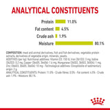 Analytical constituents: protein 11.0%, fat content 4.5%, crude ash 1.9%, moisture 80.1%. Composition and additives list also shown.