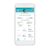Smartphone display of a feeding app: consumed amount 112g, including 85g wet food and 27g dry food. Today 2 feedings, daily average 6-7 feedings.