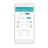App screen for controlling feeding bowls. Options: wet or dry food, left portion 70g, right 25g. LED display lights up to the set value.