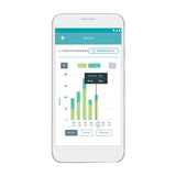 Smartphone display with chart of feeding events. Dry food consumption: 27g, wet food: 85g on Friday, week 08, month and 6 months selectable.