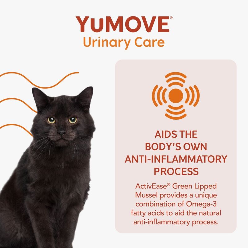 YuMOVE Urinary Care. Aids the body’s own anti-inflammatory process. ActivEase Green Lipped Mussel provides Omega-3 fatty acids to support the natural anti-inflammatory process.