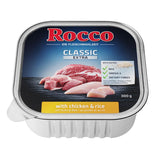Classic Extra meat meal with chicken and rice, contains extra rice, omega-3, and dietary fibres. 300g pack. Label shows raw meat pieces and rice grains.