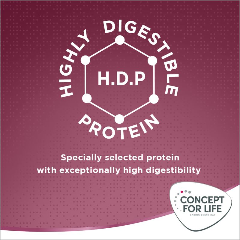 Highly digestible protein. Specially selected protein with exceptionally high digestibility. Concept for Life.