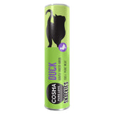 Cosma Snackies Duck, gently freeze-dried, 100% pure meat. Green packaging design with black cat silhouette and duck symbol.