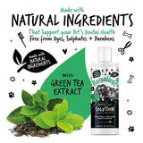 Dental care solution made with natural ingredients and green tea extract, supports pet dental health, free from dyes, sulphates and parabens, reduces plaque and tartar buildup.
