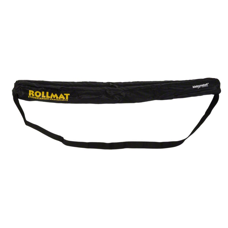 Protective roll mat with carrying strap, labelled 'Rollmat Stossstangen-Kratzschutz', shown folded in a black case for transport or storage.