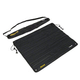 Black roll mat with carrying bag, 'Rollmat' brand print and fastening loops at the corners.