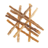 Several twisted chew snacks in various shades of brown, visible without packaging.