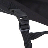 Black plastic click fastener with adjustable webbing, detail view.