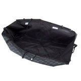 Black, foldable transport box with reinforced side walls and carrying handles, suitable for safe transport of pets.