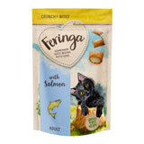 Feringa Crunchy Bites with salmon, grain-free recipe, for adult cats, 80g. Packaging shows a black tomcat and salmon image.