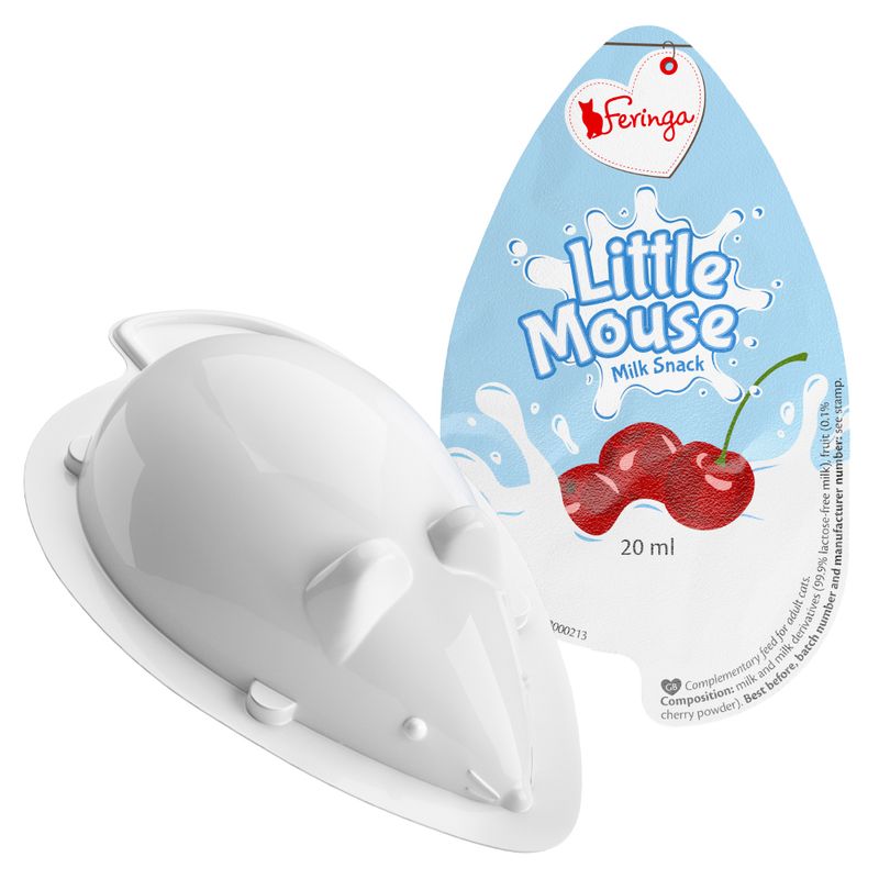 Feringa Little Mouse Milk Snack, lactose-free milk with cherry flavour, 20 ml. Complementary feed for cats.
