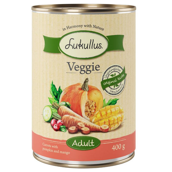 Lukullus Veggie Adult, carrots with pumpkin and mango, 400 g. Original taste, in Harmony with Nature.