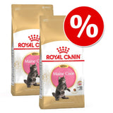 Two bags of Royal Canin Kitten Maine Coon dry cat food with a large red percentage discount symbol