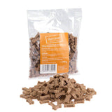Bag of Chewies treats, 200g, with bone-shaped pieces shown in front. Ingredients and nutritional information are visible on the packaging label.