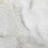 Close-up of white faux fur with a soft, fluffy texture.