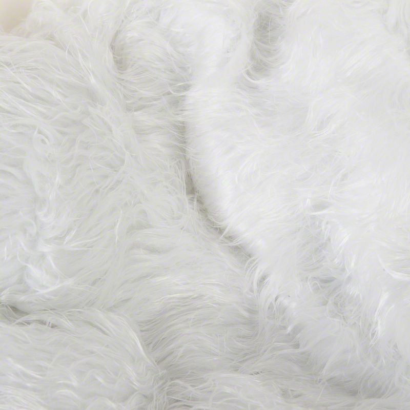 Close-up of white faux fur with a soft, fluffy texture.