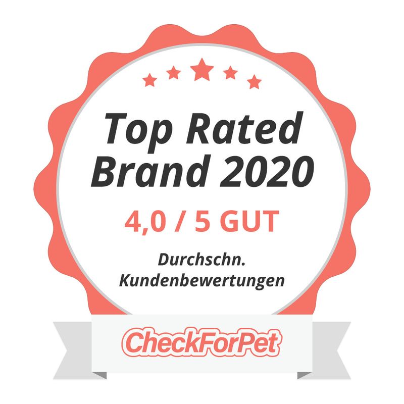Top Rated Brand 2020, 4.0/5 GOOD, average customer ratings, CheckForPet.