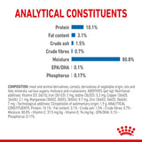 Analytical constituents: protein 10.1%, fat content 3.1%, crude ash 1.5%, crude fibres 0.7%, moisture 80.8%, EPA/DHA 0.1%, phosphorus 0.17%.