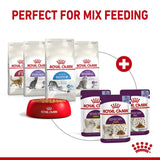 Image shows dry and wet Royal Canin food products with the text 'Perfect for mix feeding', illustrating a combination of both types for feeding.
