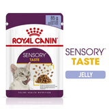 Sensory Taste jelly chunks in 85g pouch, stimulates sense of taste. Text highlights Sensory Taste and Jelly.