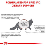 Formulated for specific dietary support. Impaired digestive function prevents cats from benefiting from nutrients. Vomiting, diarrhoea or loose stools are common signs. Controlled calories may help.