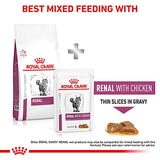 Mixed feeding recommendation showing Royal Canin Renal dry food and Renal with Chicken thin slices in gravy wet food, suitable for combining as part of a feeding plan.