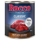 Rocco Classic beef with reindeer, 800g can. 100% fresh ingredients and grain-free recipe.