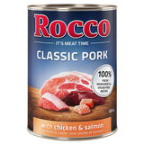Rocco Classic Pork, 400g can. With chicken and salmon, 100% fresh ingredients, grain-free recipe.