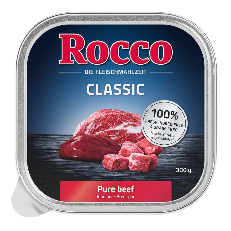 Rocco Classic, pure beef. 100% fresh ingredients and grain-free. 300g can.