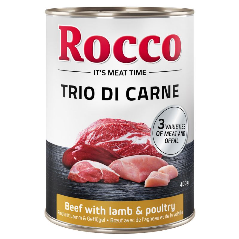 Rocco Trio di Carne, 400g can. Beef with lamb & poultry. 3 types of meat and offal.