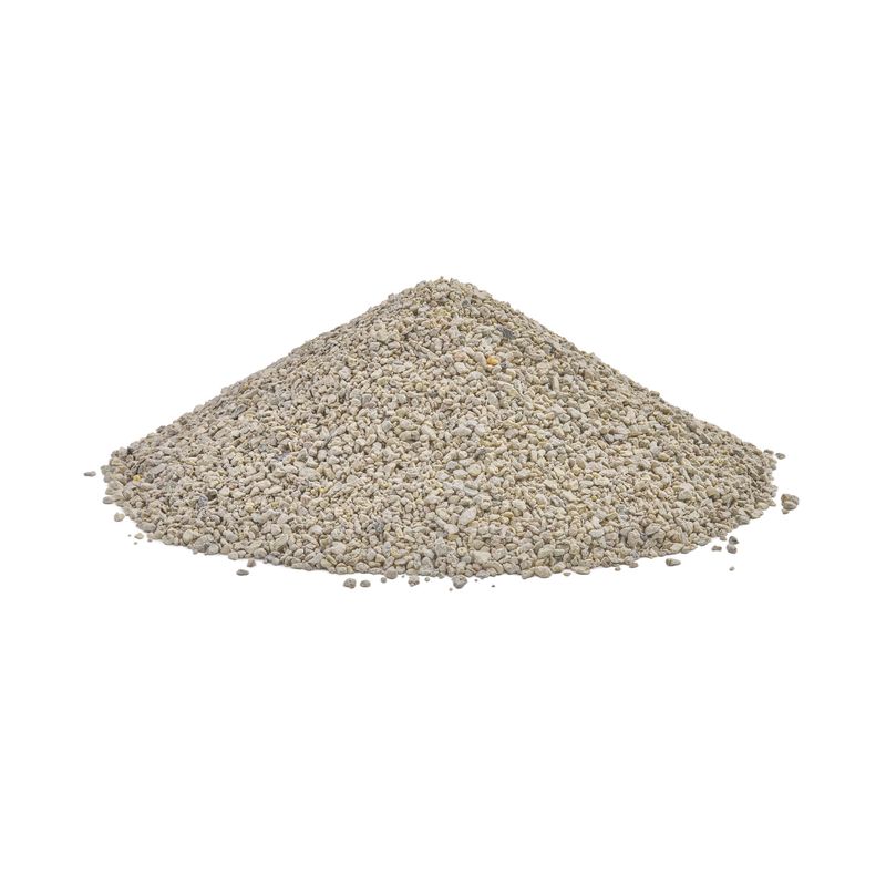 Pile of grey, granular material, possibly cat litter or similar granules.