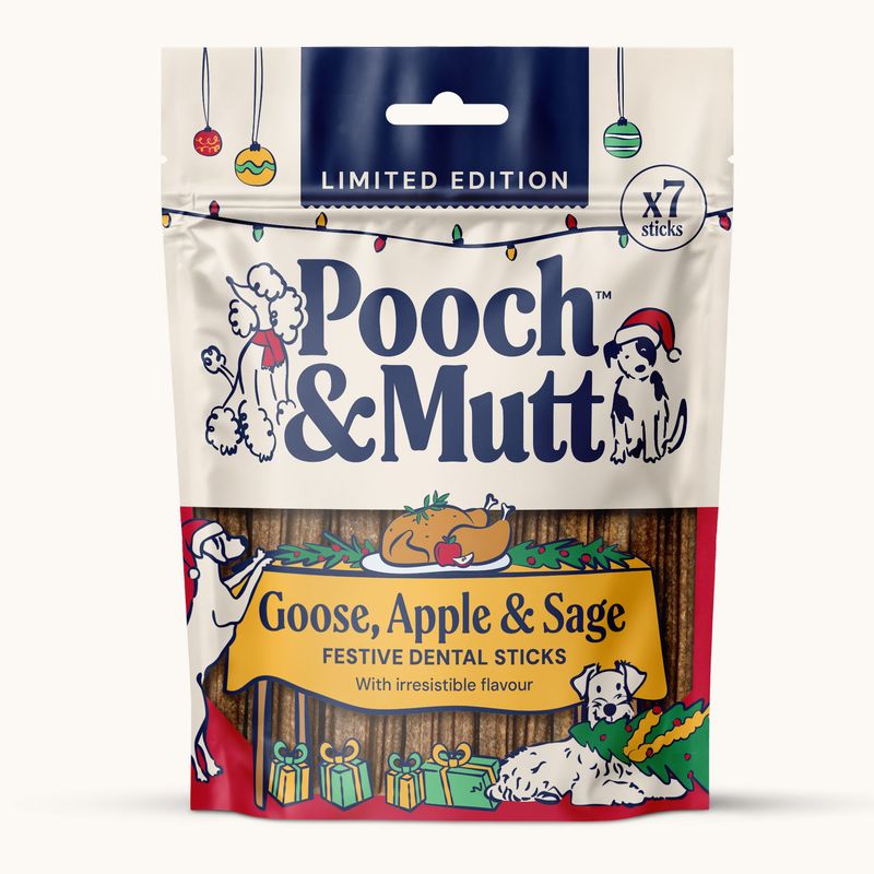 Pooch & Mutt Limited Edition Goose, Apple & Sage Festive Dental Sticks, x7 Sticks, irresistible flavour