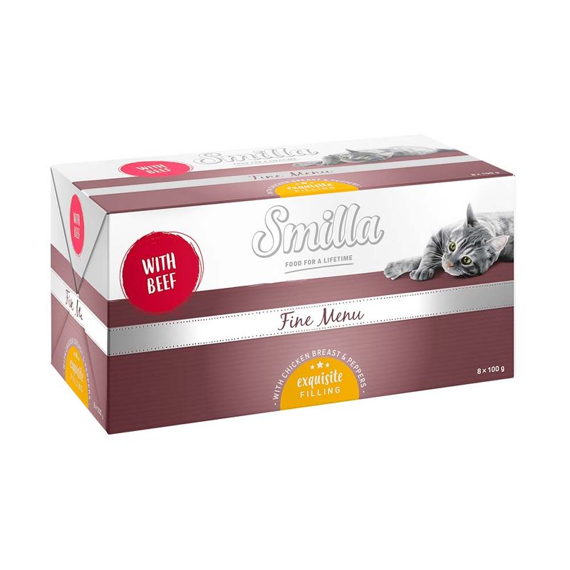 Smilla Fine Menu with beef, exquisite filling with chicken breast and bell pepper. Pack size: 8 x 100 g.