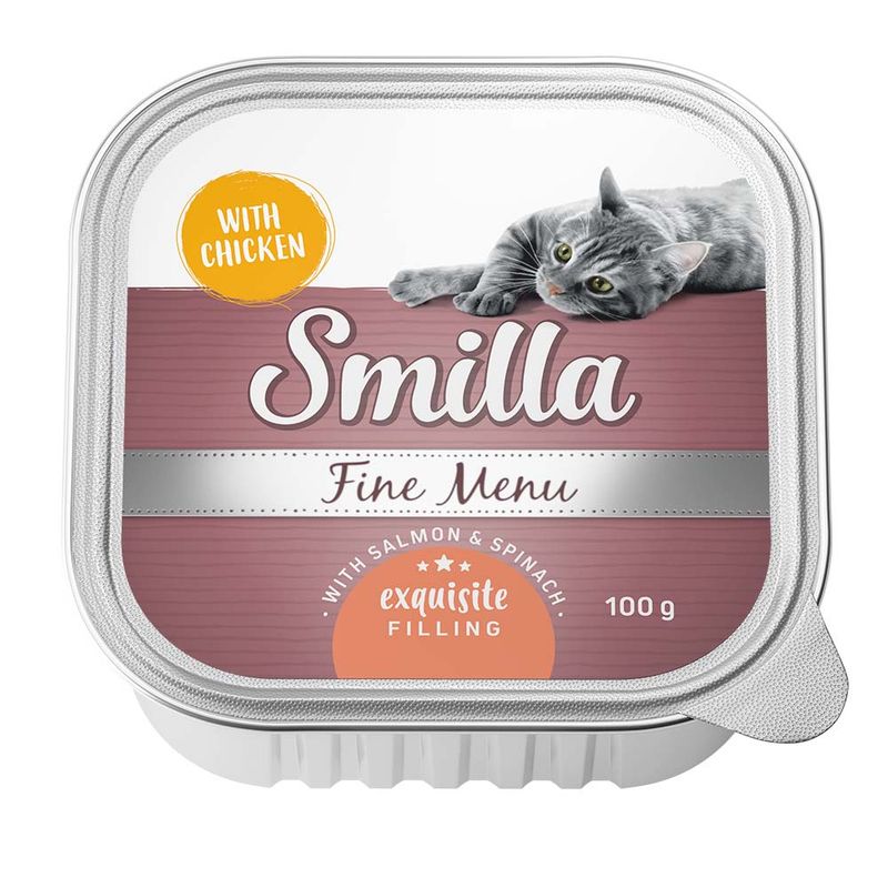 Smilla Fine Menu with chicken, salmon and spinach. Exquisite filling, 100 g.