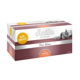 Smilla Fine Menu cat food with chicken, exquisite filling with salmon and spinach, pack size 8x100g.