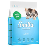 Smilla Kitten dry food with duck, 4 kg. Contains taurine, omega fatty acids, supports harmonious growth. Resealable packaging. Made in Germany.