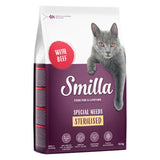 Smilla Special Needs Sterilised cat food with beef, resealable, Made in Germany, contains taurine, omega fatty acids, Yucca Schidigera, balanced energy content, 10 kg.