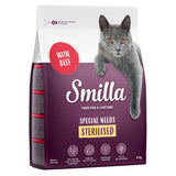 Smilla cat food for sterilised cats, with beef, balanced fat and energy content, omega fatty acids, contains taurine, Yucca Schidigera, resealable, 4 kg, Made in Germany.