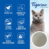 Cat litter refresher features: natural clay, deodorant for cat litter, freshens cat litter, increases clumping action, reduces unpleasant odours, available in different fragrances.